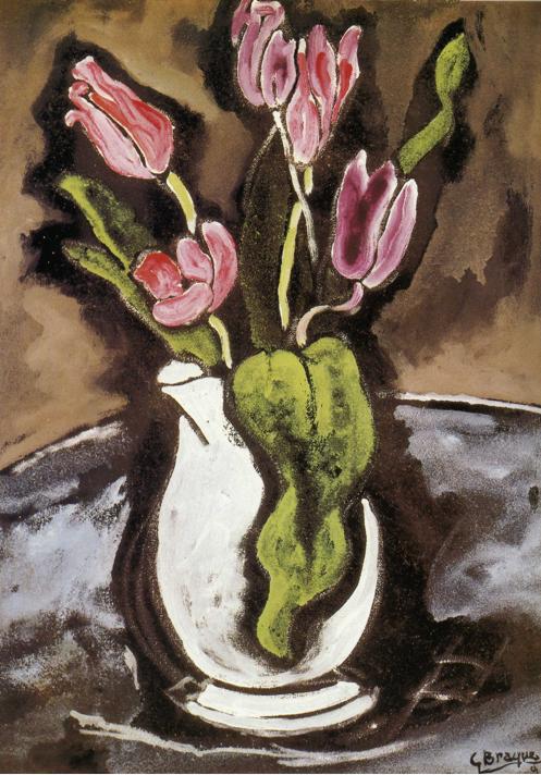 Vase of Tulips (1927) - Georges Braque Tablo