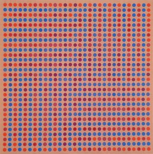 Vibration des adjacents rouge bleu, fond violet – Horacio Garcia Rossi Tablo