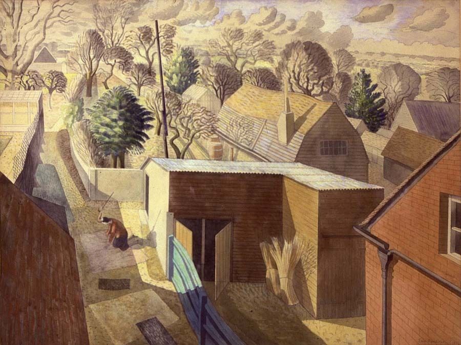 View from Brick House, Great Bardfield – Eric Ravilious Tablo