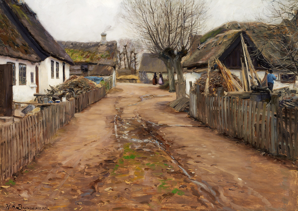 Village Scene in the Early Spring. (1910) - Hans Andersen Brendekilde Tablo