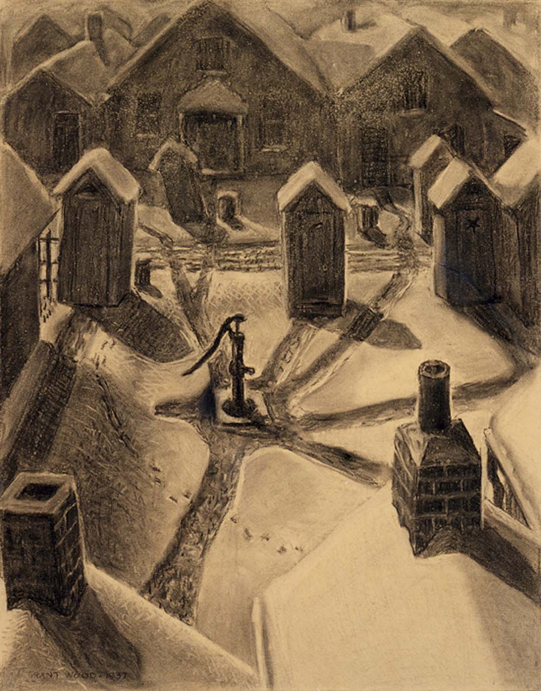 Village Slums (1937) - Grant Wood Tablo