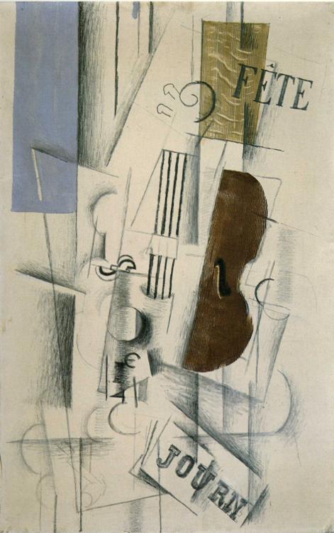 Violin and Newspaper (Musical Forms) (1912) - Georges Braque Tablo