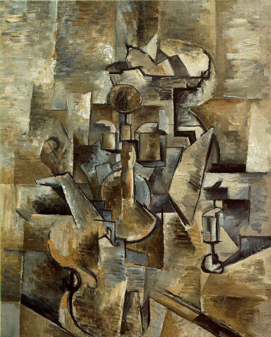 Violin and candlestick (1910) - Georges Braque Tablo