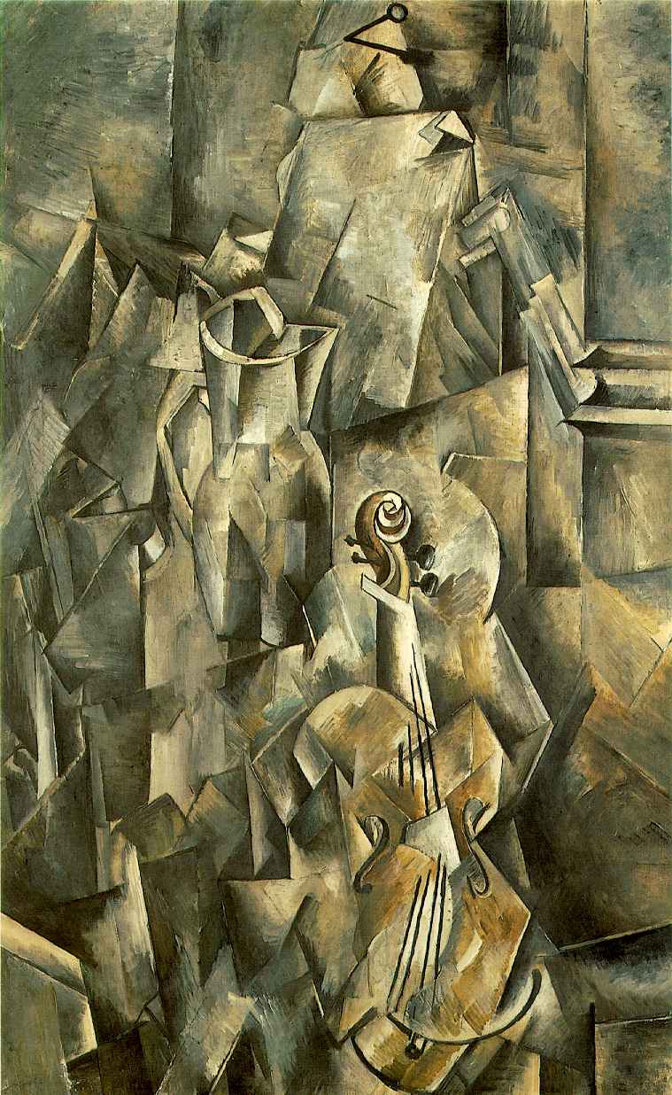 Violin and pitcher (1910) - Georges Braque Tablo