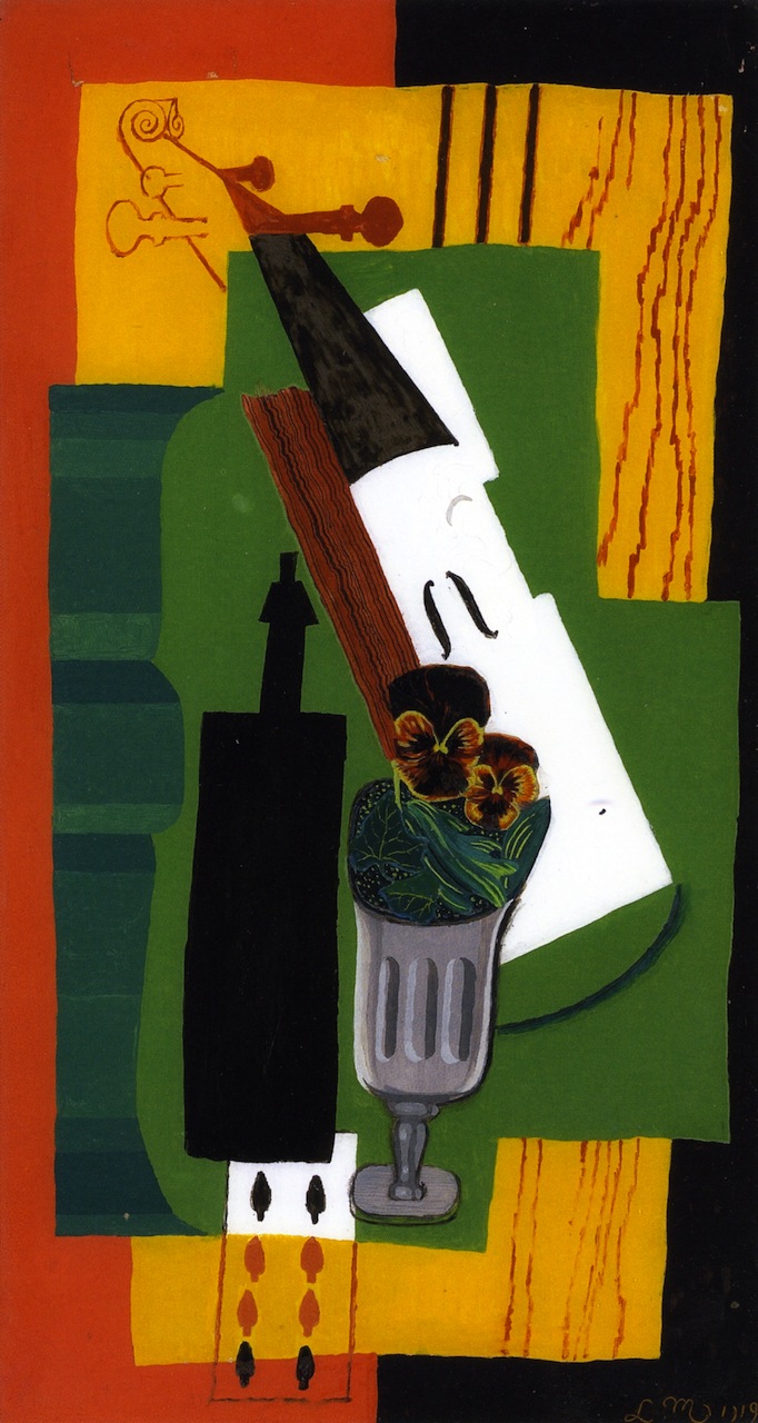 Violin, Bottle Flowers in a Glass and Eight of Spades (1919) - Louis Marcoussis Tablo