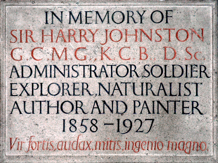 Wall mounted Memorial Plaque to Sir Harry Johnston – Eric Gill Tablo