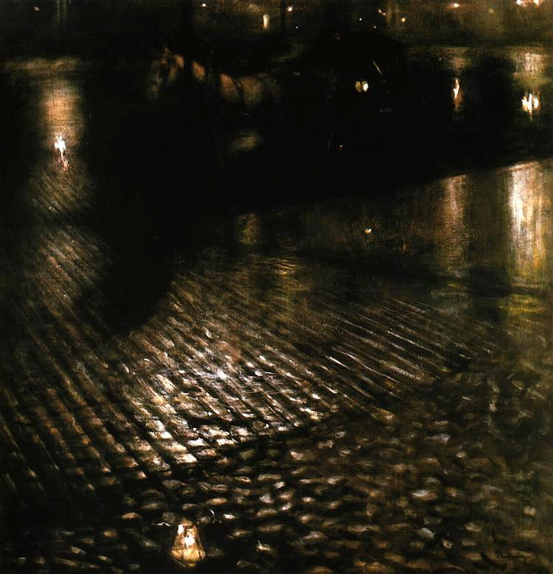 Warsaw Cab at Night (1893) - Józef Pankiewicz Tablo