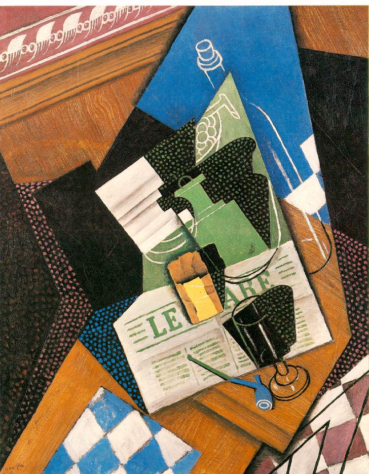 Water bottle, Bottle, and Fruit dish (1915) - Juan Gris Tablo