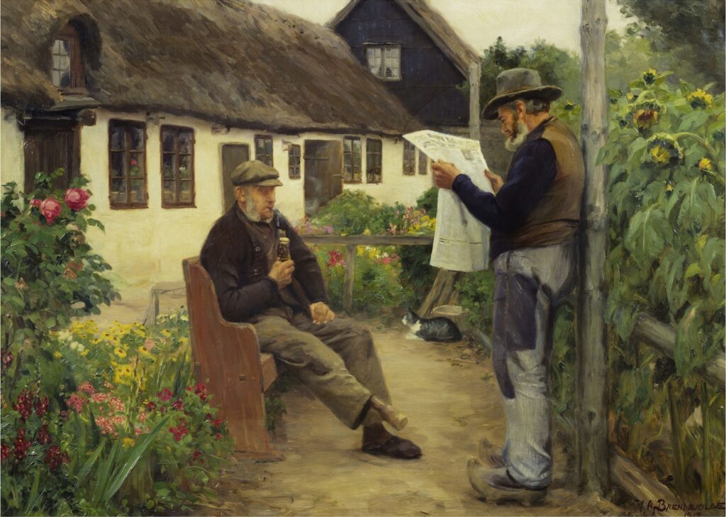 While Reading the Newspaper News (1912) - Hans Andersen Brendekilde Tablo