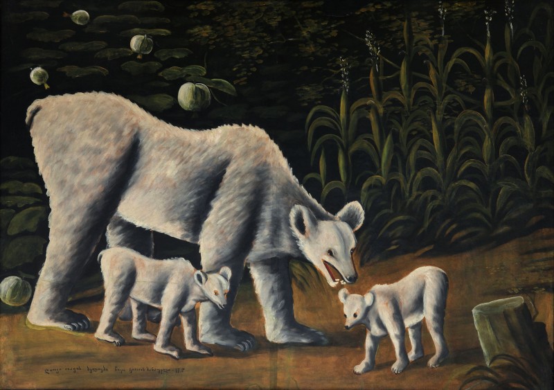 White bear with her cubs (in cornfield) (1917) – Niko Pirosmani Tablo