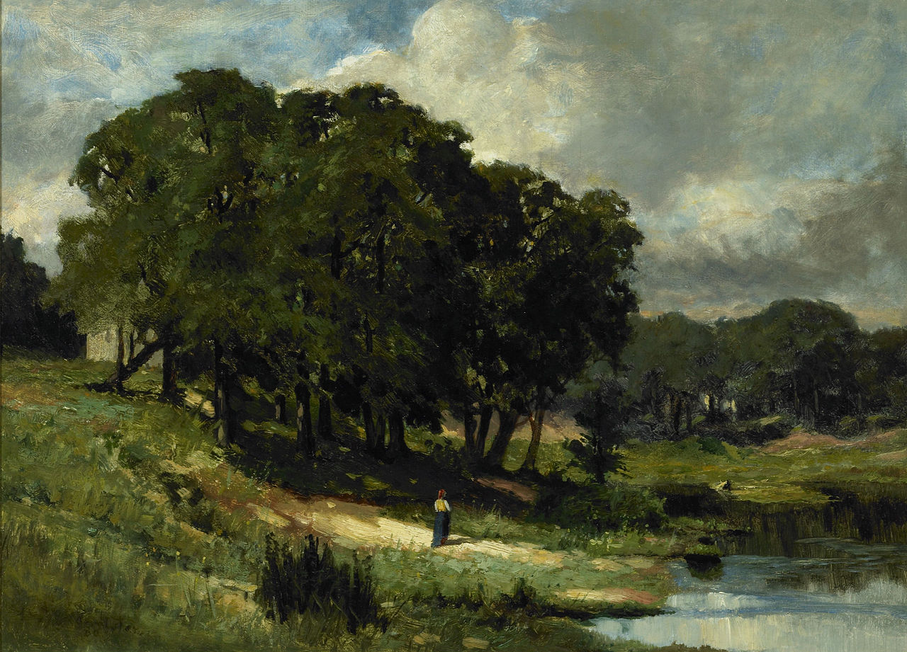 Woman Standing Near a Pond (1880) - Edward Mitchell Bannister Tablo