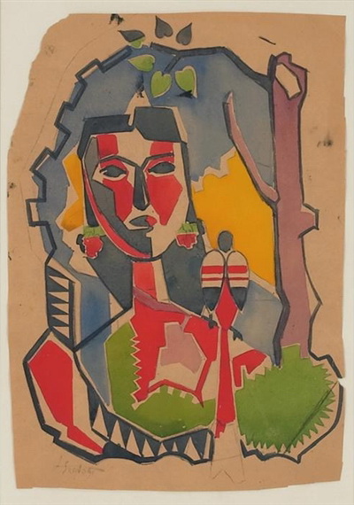 Woman and Bird (1930) - Léopold Survage Tablo