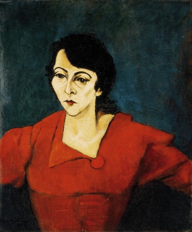 Woman in Red with Green Background (1929) - Lajos Tihanyi Tablo