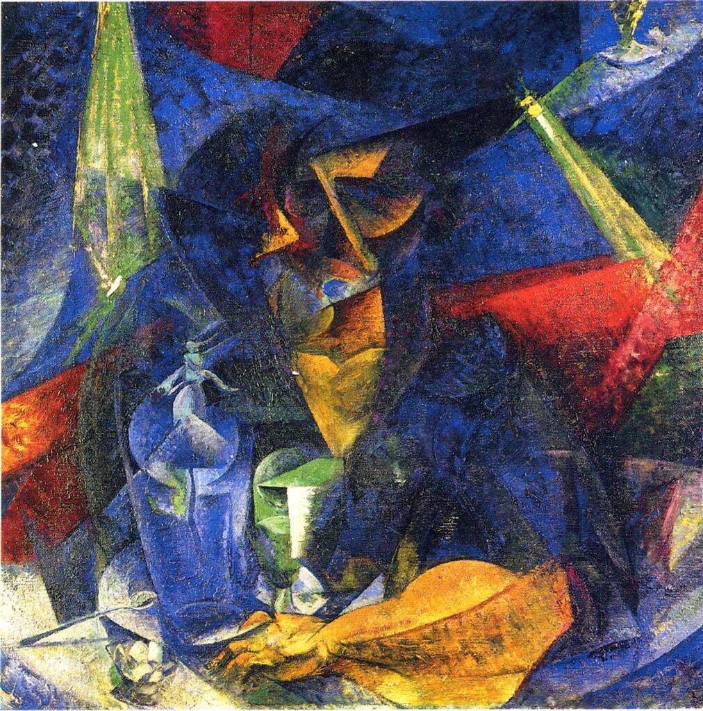 Woman in a Café Compenetrations of Lights and Planes (1912) - Umberto Boccioni Tablo