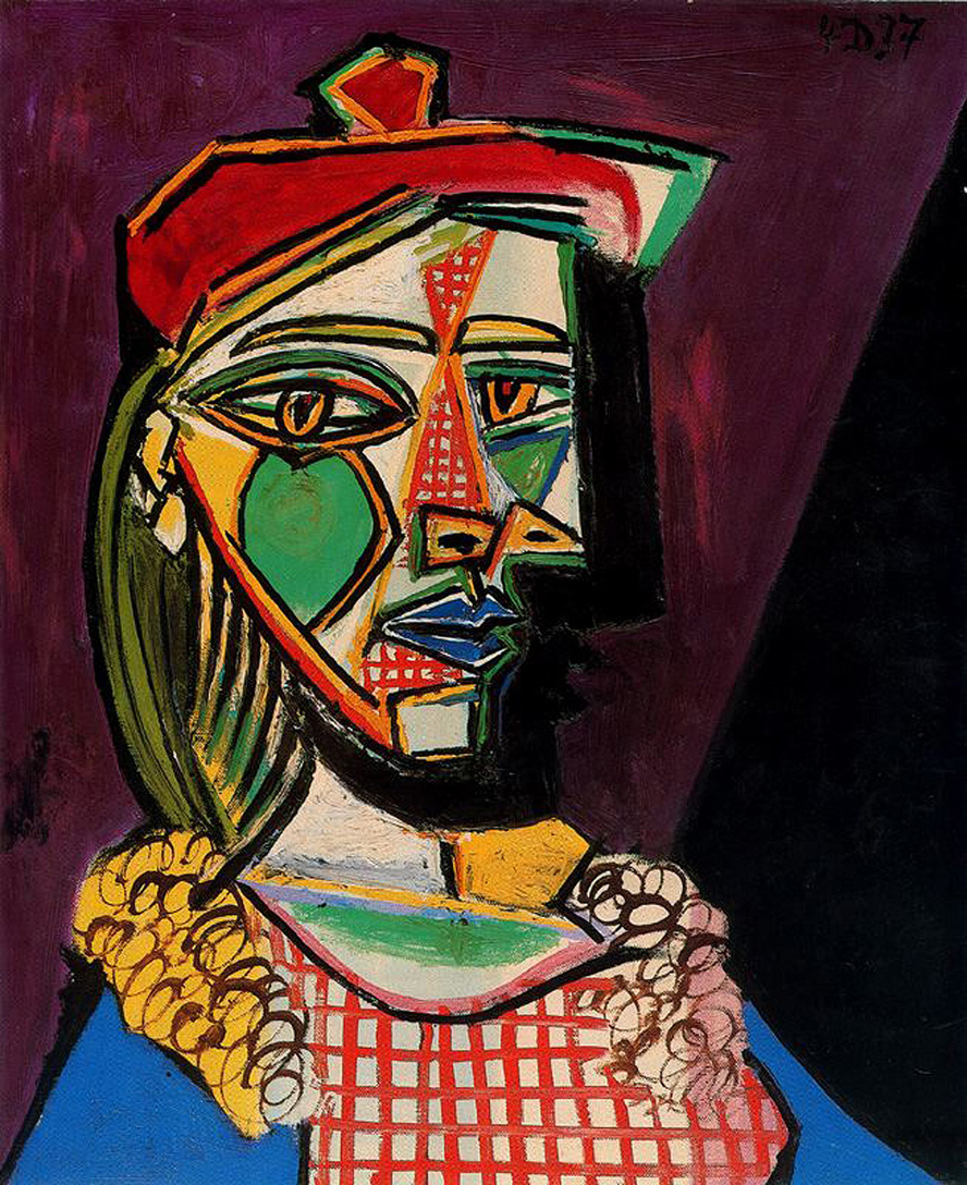 Woman in beret and checked dress (1937) - Pablo Picasso Tablo