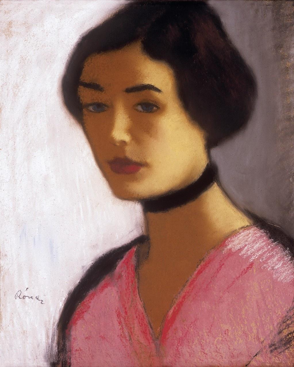 Woman in ink Dress and Black Collar (1915) - József Rippl-Rónai Tablo
