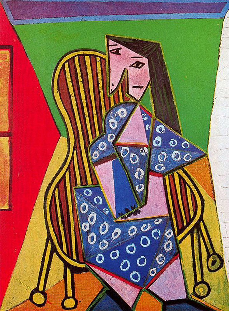 Woman in striped armchair (1941) - Pablo Picasso Tablo