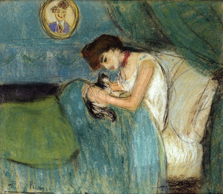 Woman with Cat (1900) - Pablo Picasso Tablo