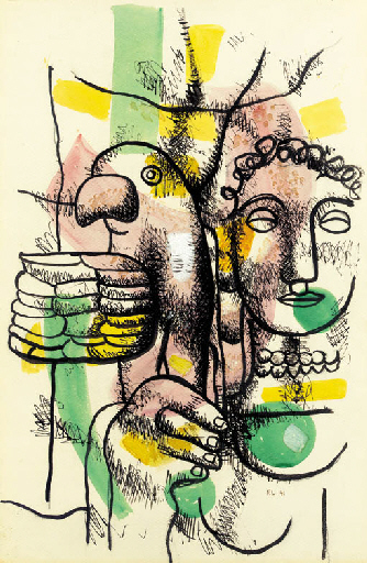 Woman with Parrot (1941) - Fernand Léger Tablo