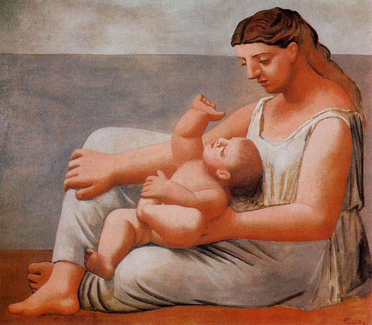 Woman with child on the seashore (1921) - Pablo Picasso Tablo