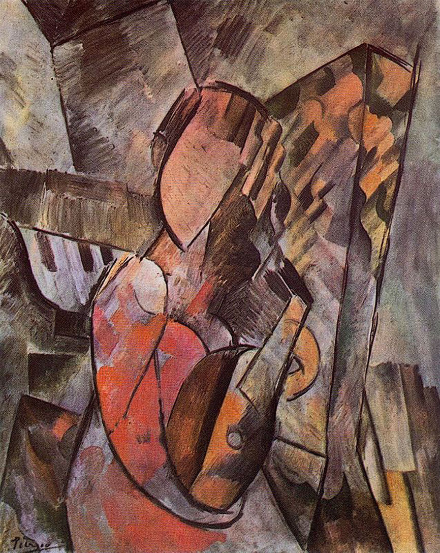 Woman with mandolin (1909) - Pablo Picasso Tablo