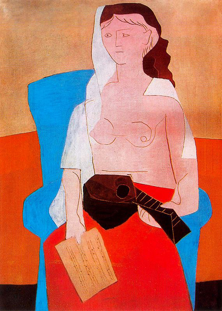 Woman with mandolin (1925) - Pablo Picasso Tablo