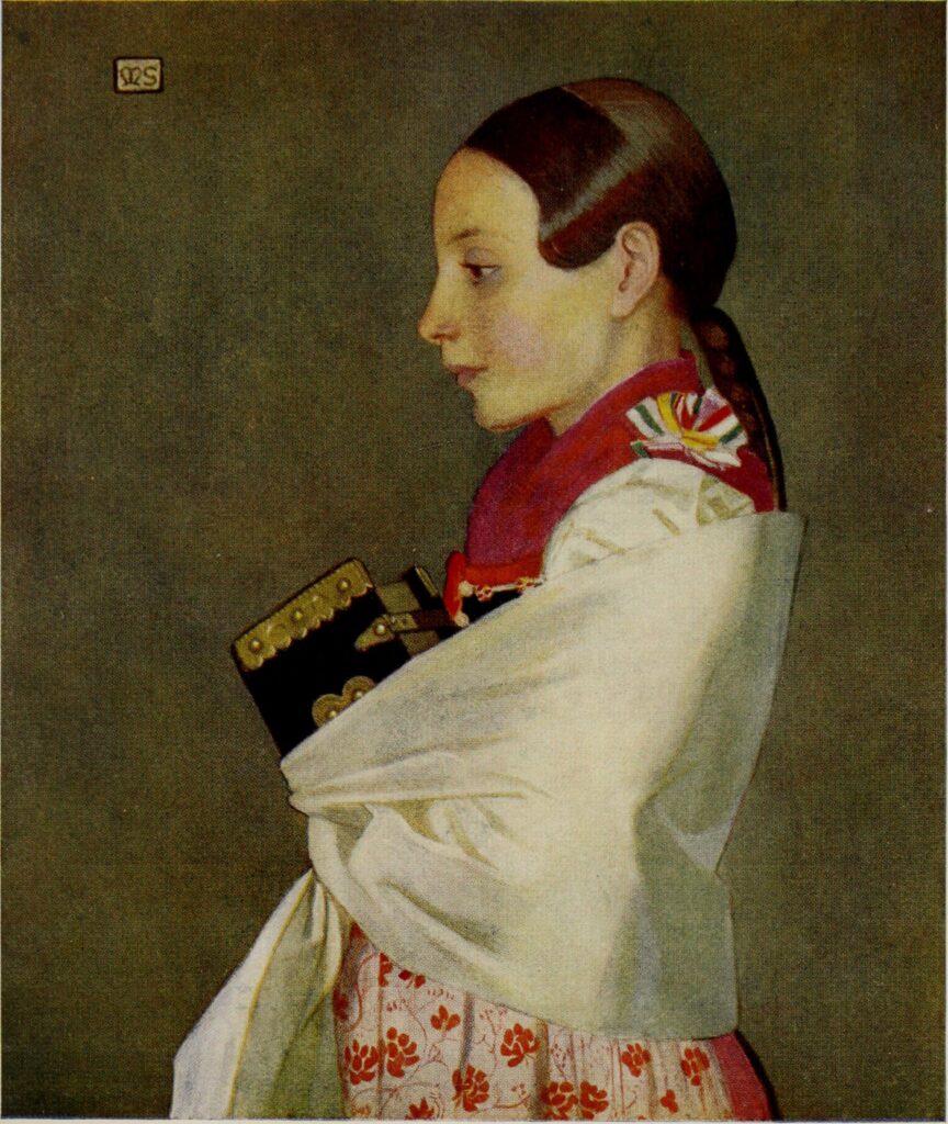 YOUNG GIRL OF MENGUSZFALVAGOING TO CHURCH (1909) - Marianne Stokes Tablo