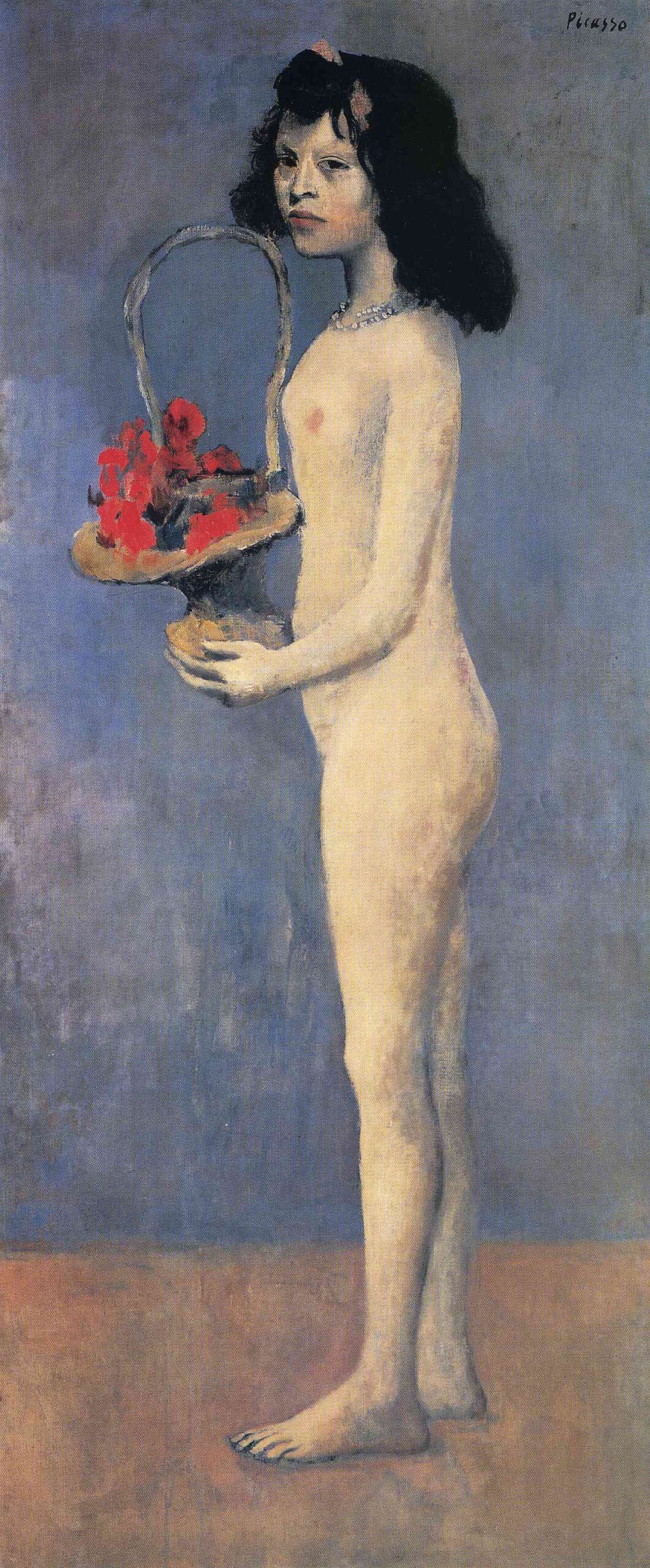 Young naked girl with flower basket (1905) - Pablo Picasso Tablo