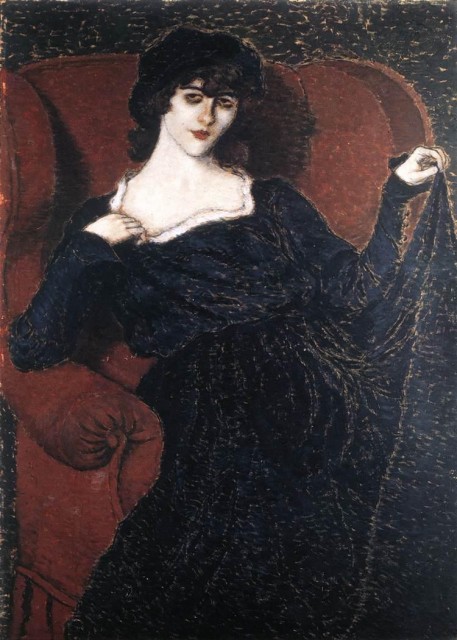 Zorka Bányai in a Black Dress (1911) - József Rippl-Rónai Tablo