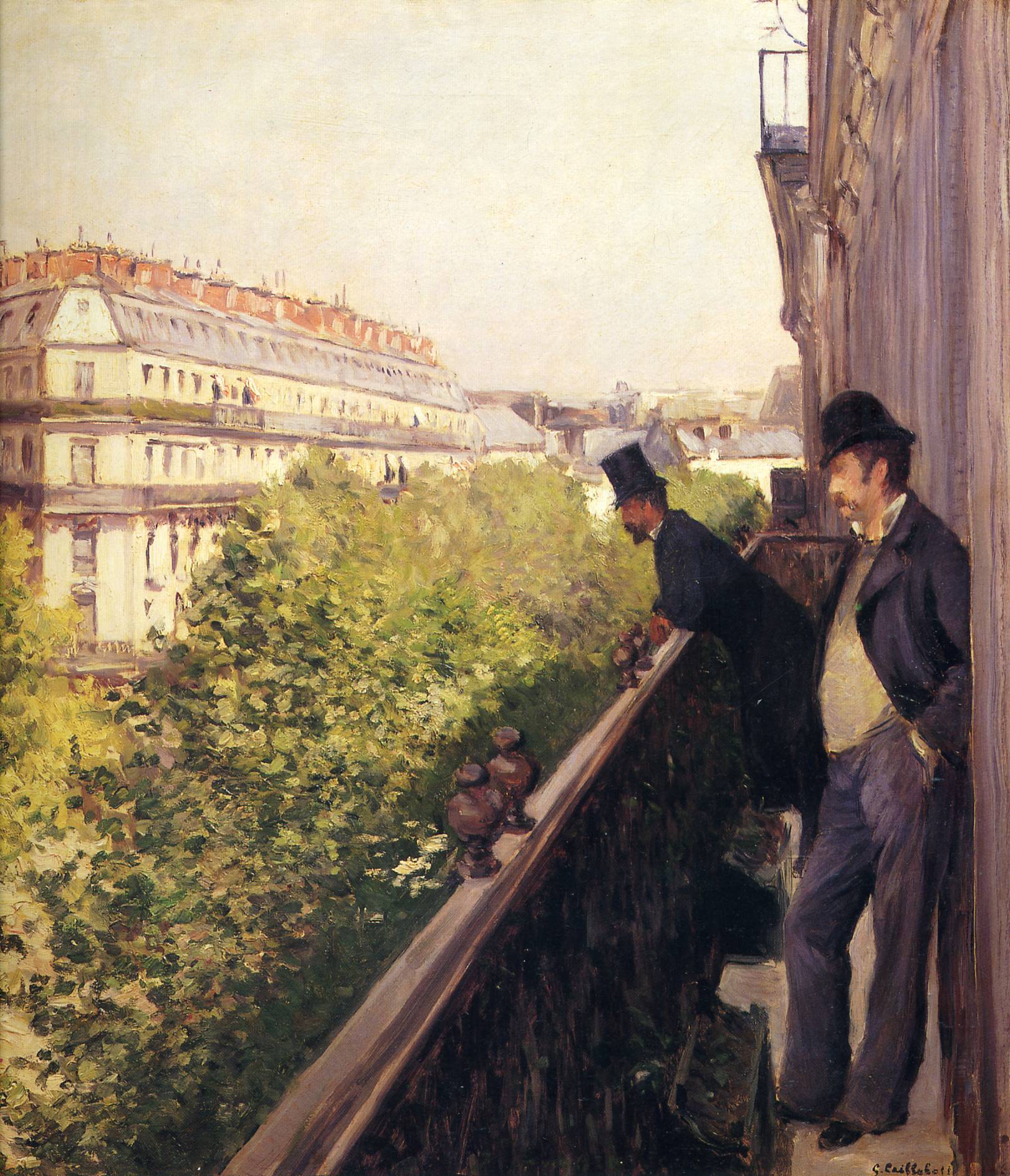 A Balcony, Boulevard Haussmann (1880) - Gustave Caillebotte Tablo