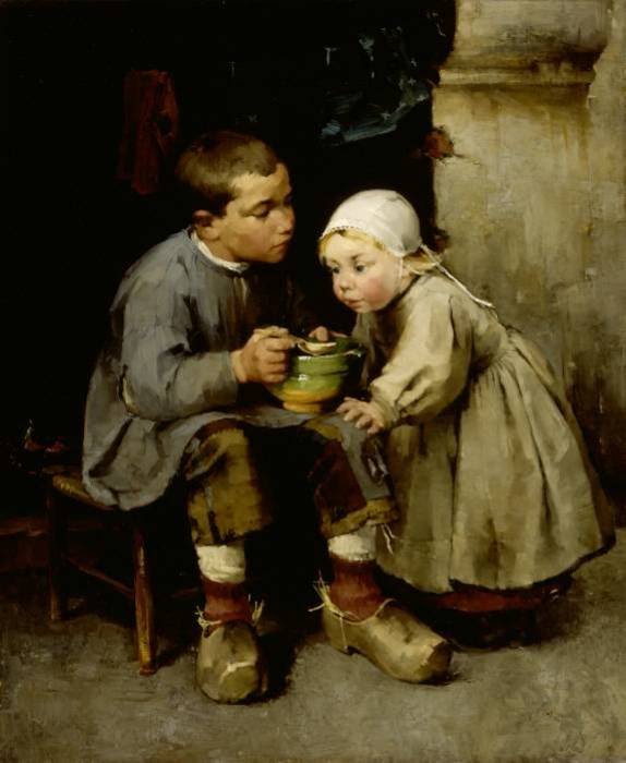 A Boy Feeding his Younger Sister (1881) - Helene Schjerfbeck Tablo