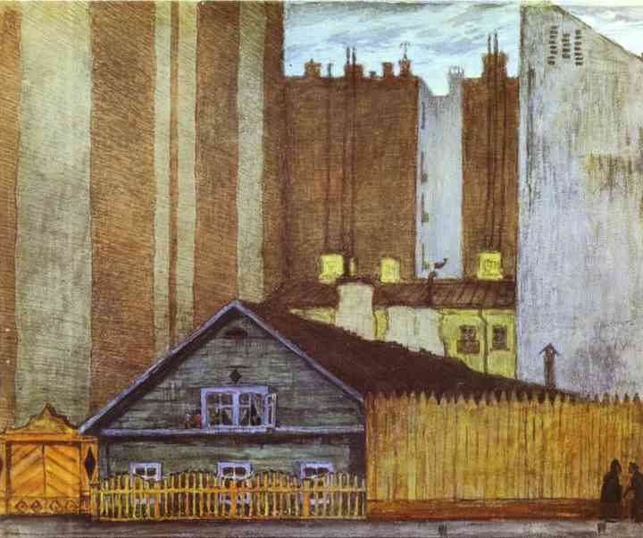 A Cottage in St. Petersburg (1905) - Mstislav Dobuzhinsky Tablo