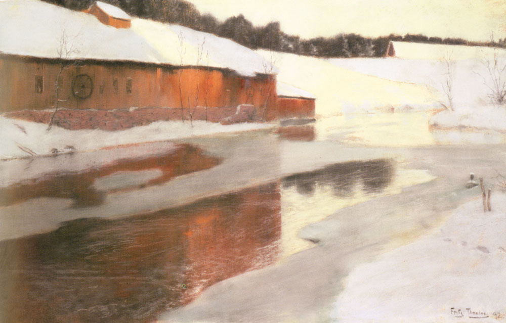 A Factory Building near an Icy River in Winter (1892) - Frits Thaulow Tablo
