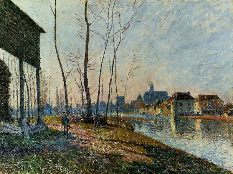 A February Morning at Moret sur Loing (1881) - Alfred Sisley Tablo