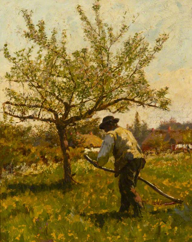 A Man Scything in an Orchard - James Charles Tablo