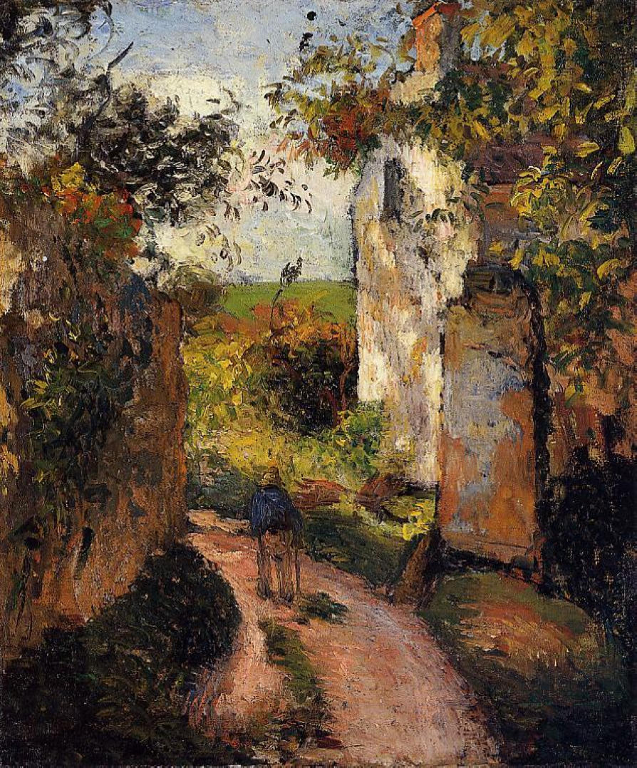 A Peasant in the Lane at Hermitage, Pontoise (1876) - Camille Pissarro Tablo