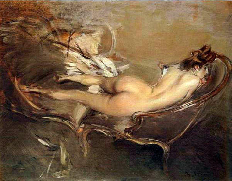 A Reclining Nude on a Day Bed (1900) - Giovanni Boldini Tablo