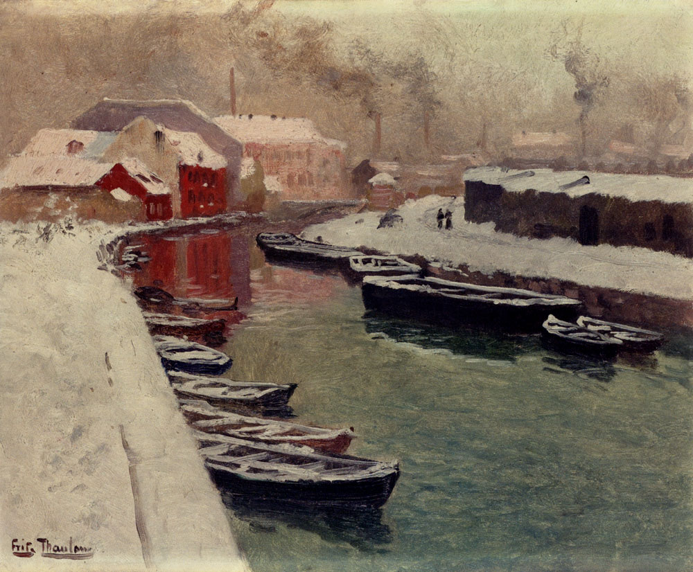 A Snowy Harbor View - Frits Thaulow Tablo