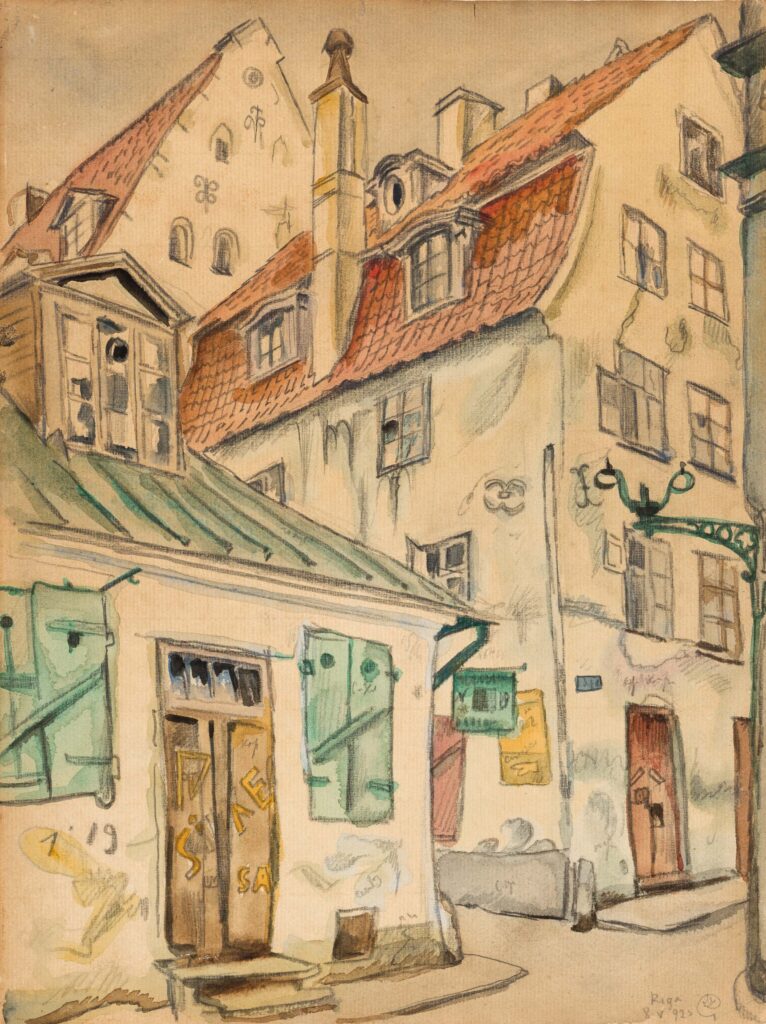 A Street Scene from Riga (1925) - Mstislav Dobuzhinsky Tablo