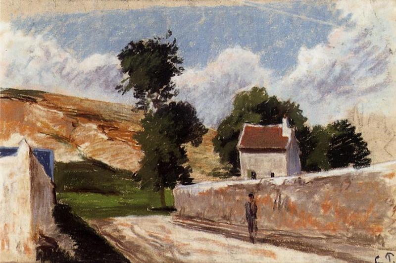 A Street in l'Hermitage, Pontoise (1874) - Camille Pissarro Tablo