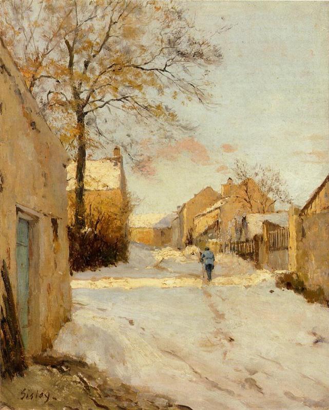 A Village Street in Winter (1893) - Alfred Sisley Tablo