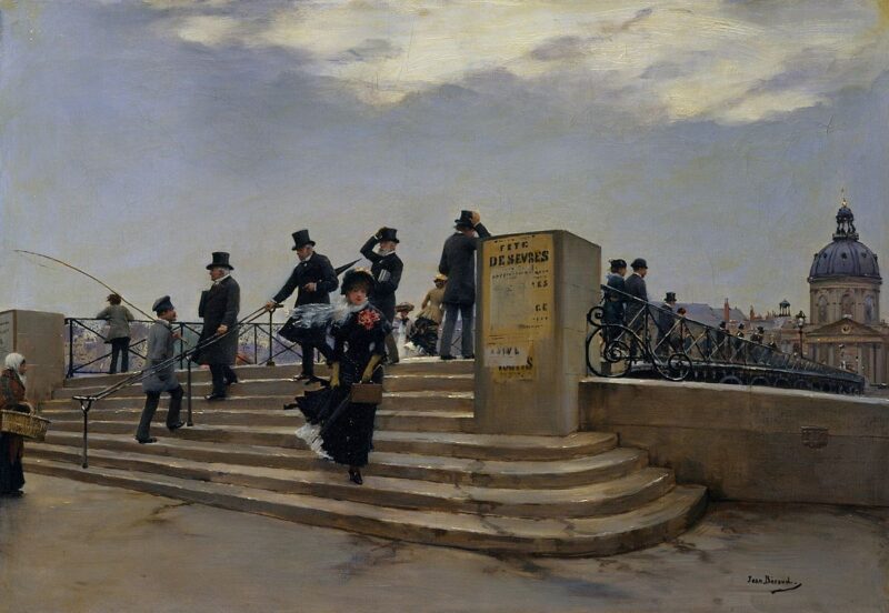 A Windy Day on the Pont des Arts (1880) - Jean Béraud Tablo