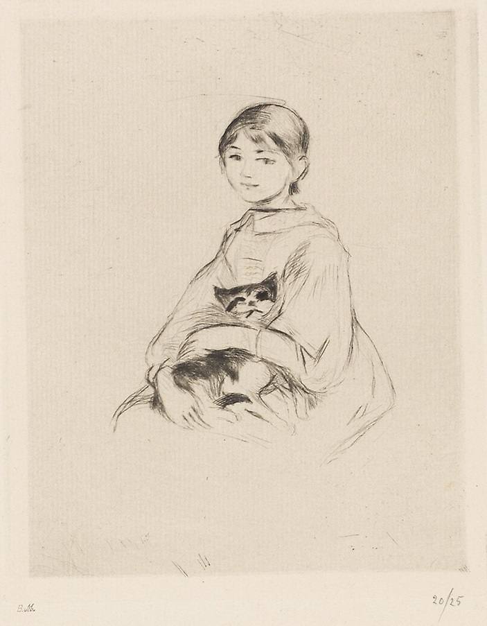 A Young Girl with Cat (1889) - Berthe Morisot Tablo
