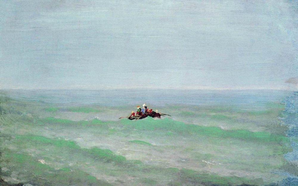 A boat in the sea. Crimea (1875) - Arkhip Kuindzhi Tablo