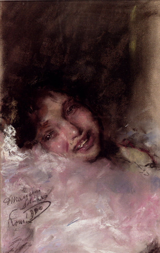 A young girl smiling (1900) - Antonio Mancini Tablo