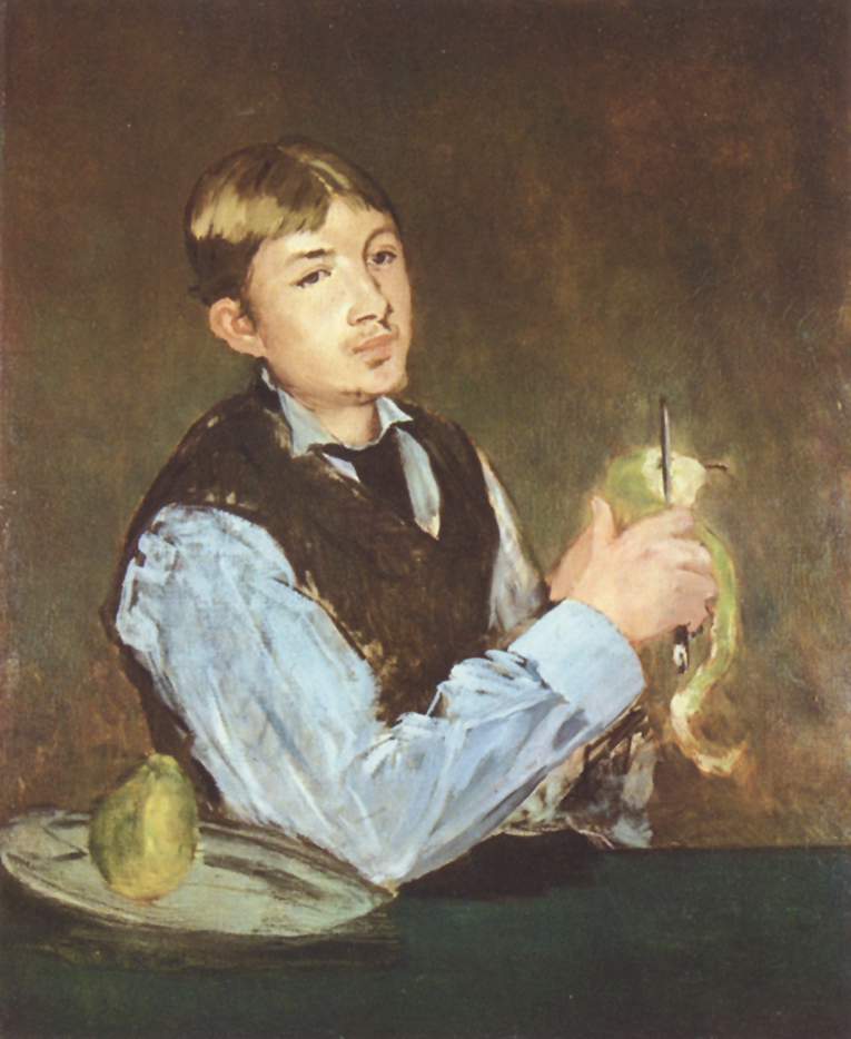 A young man peeling a pear (Portrait Of Leon Leenhoff) (1868) - Edouard Manet Tablo