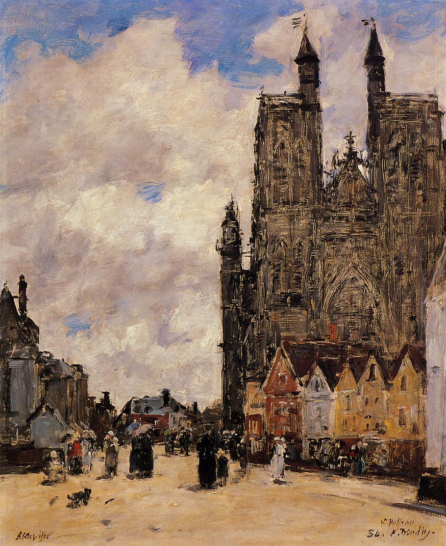 Abbeville, Street and the Church of Saint Folfran (1884) - Eugène Boudin Tablo
