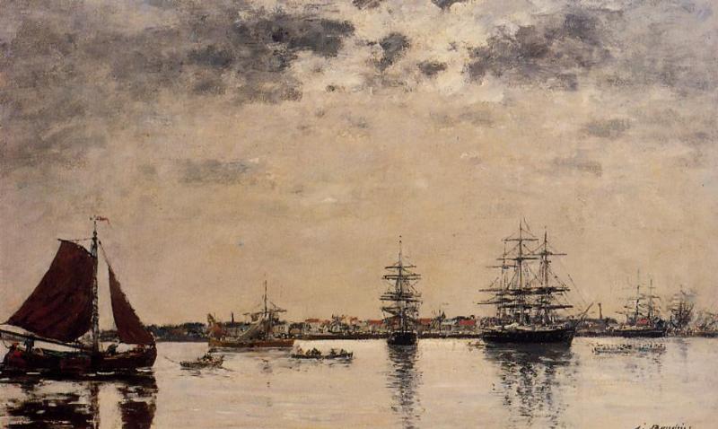 Antwerp, boats on the River Escaut - Eugène Boudin Tablo