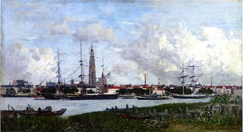 Antwerp, the Port - Eugène Boudin Tablo