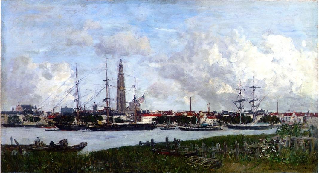 Antwerp, the Port - Eugène Boudin Tablo